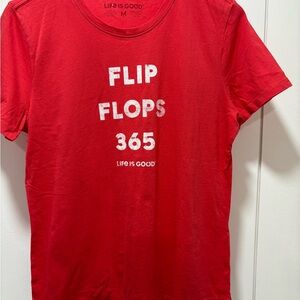 LIFE IS GOOD Women's CREW NECK  Flip Flops 365  Size Medium Red